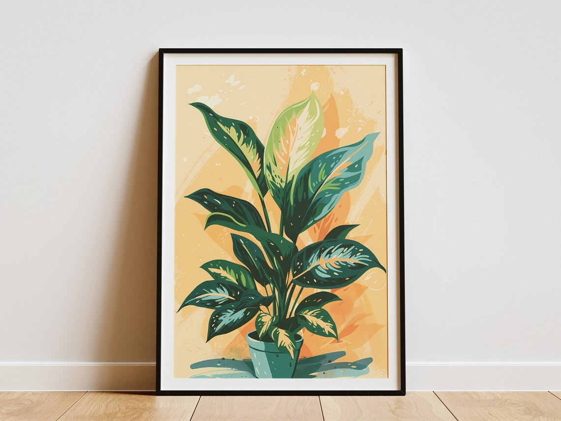 Dieffenbachia Potted Plant Tropical Botanical Illustration Poster