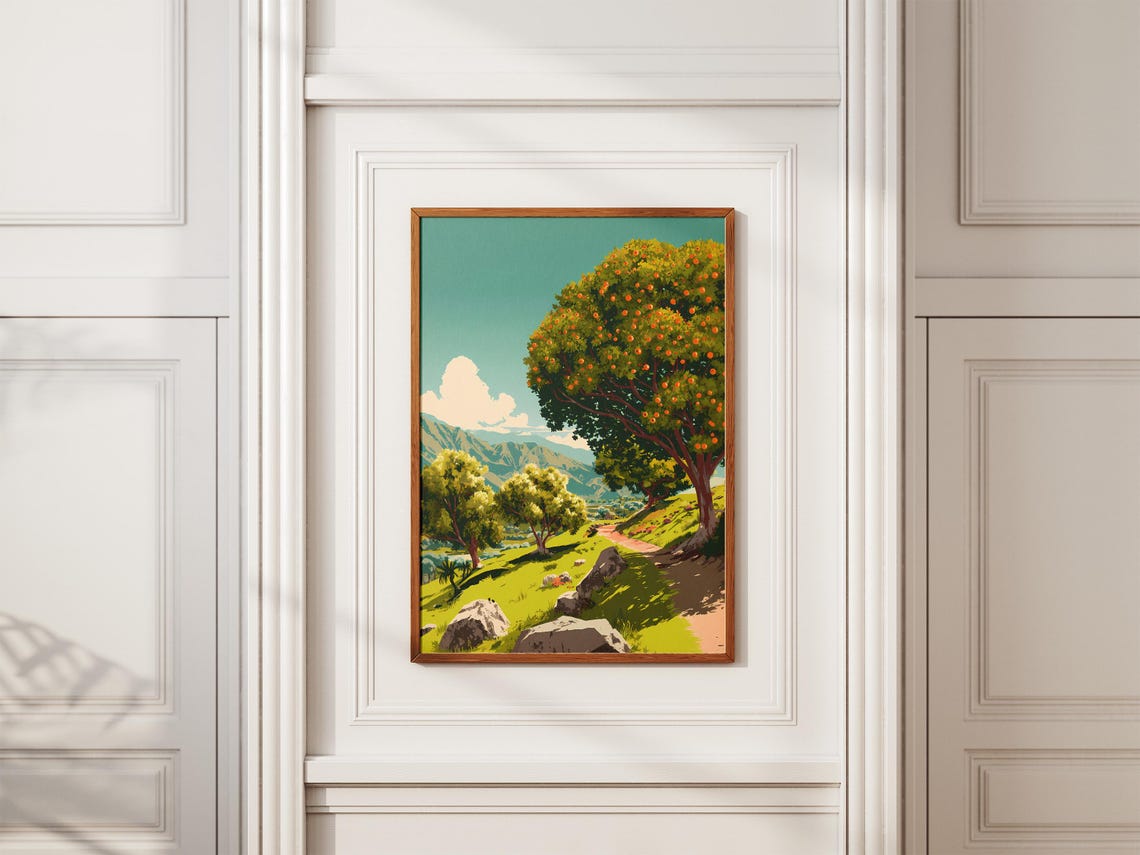 Ripe Orange Orchard Fruit Trees Mountain Vintage Travel Poster - Image 2