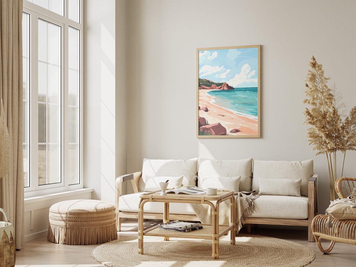 Sunny Beach Cove With Pink Rocks and Sparkling Turquoise Sea Poster - Image 4
