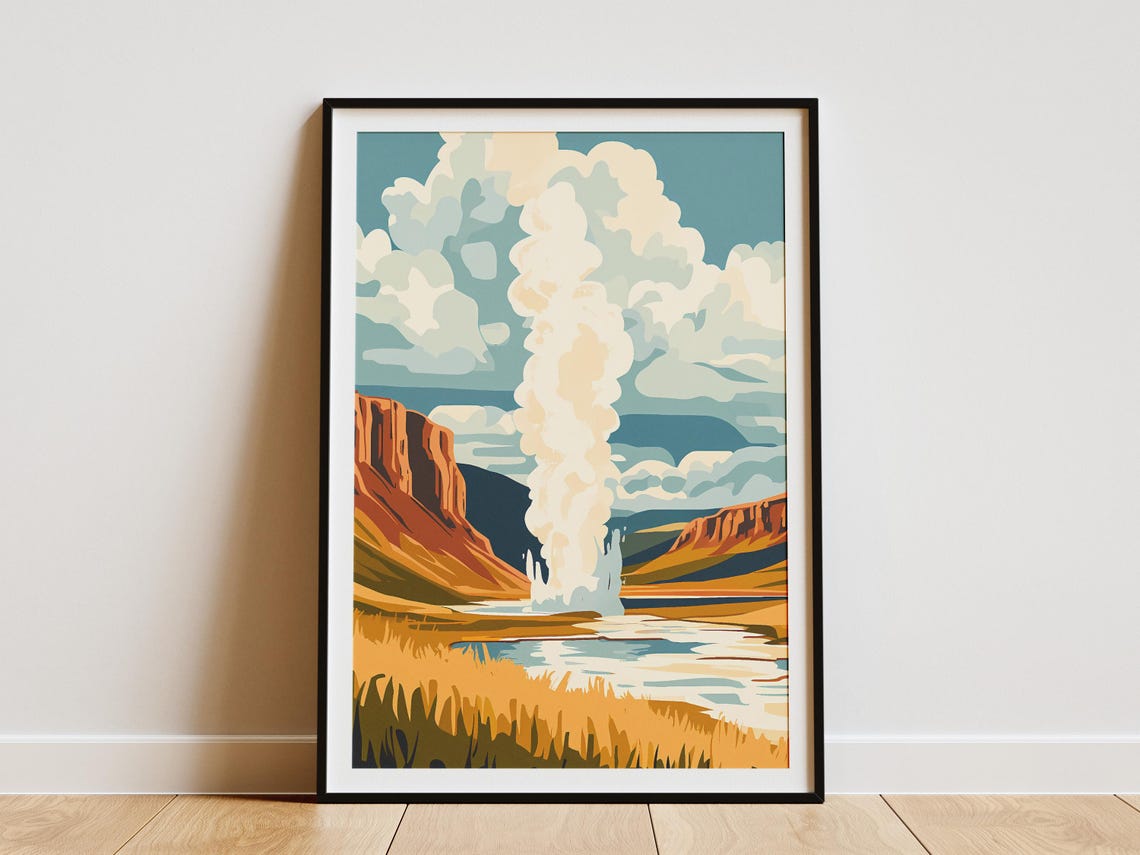 Valley Of Geysers Russia Federation Poster Print Flat Illustration Travel Poster Landscape Art Nature Print Geothermal Area Russian