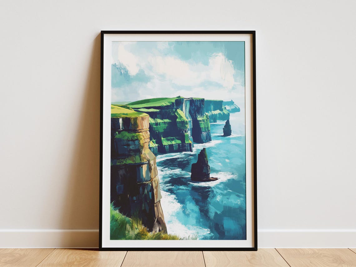 Cliffs Of Moher Ireland Turquoise Sea Stacks Coastal Travel Poster