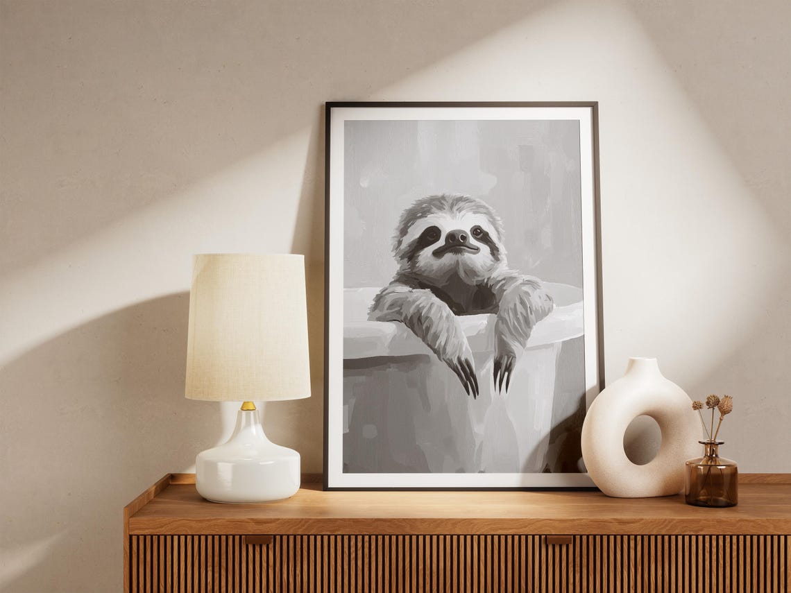 Sloth Bathtub Poster In Bubble Bath Art Print Minimalist Wall Funny Bathroom Decor Cute Animal Lover Gift - Image 4