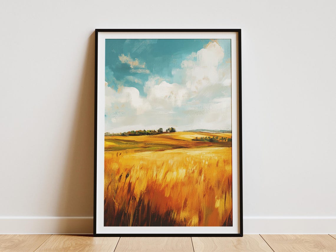 Golden Wheat Field Under A Big Dramatic Cloudy Sky Rural Poster