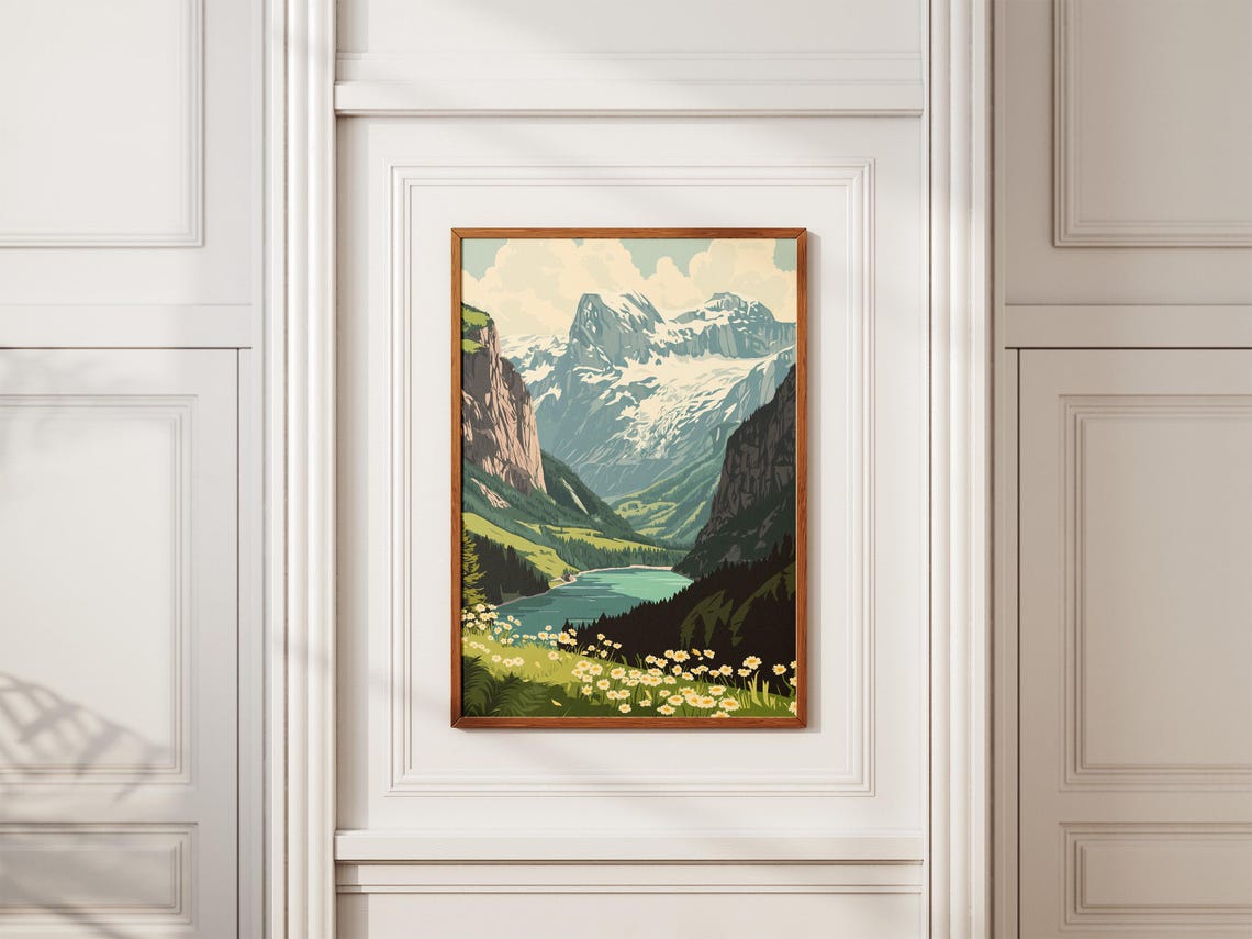 Snow Capped Alpine Peak Above A Turquoise Lake Travel Poster - Image 2