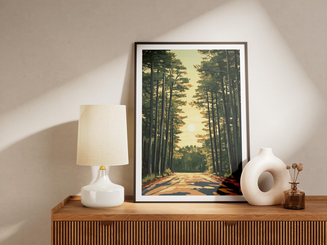 Sunset Pine Forest Road Golden Hour Light Woodland Trail Poster - Image 4