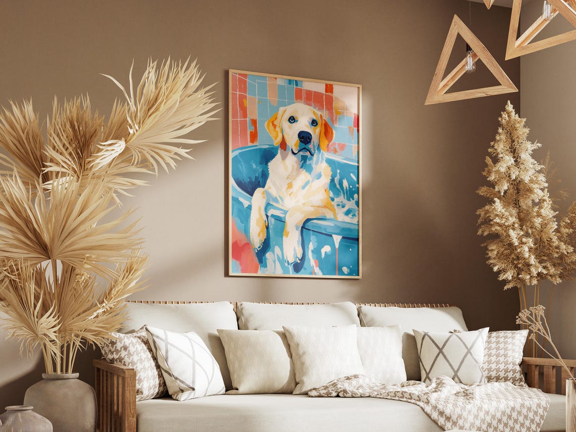 Golden Labrador Blue Bubble Bath Colorful Pop Art Dog Poster - Image 3