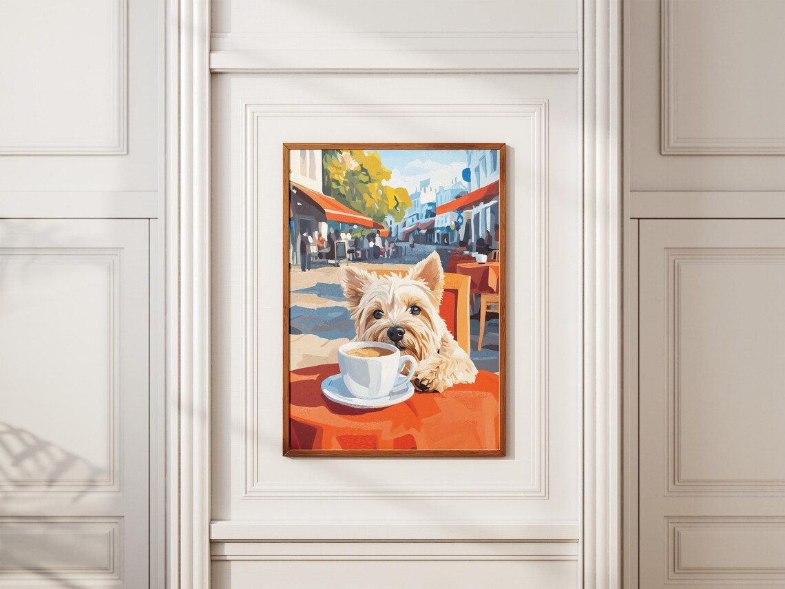 West Highland Terrier Dog With Coffee Outdoor Cafe Art Poster - Image 2