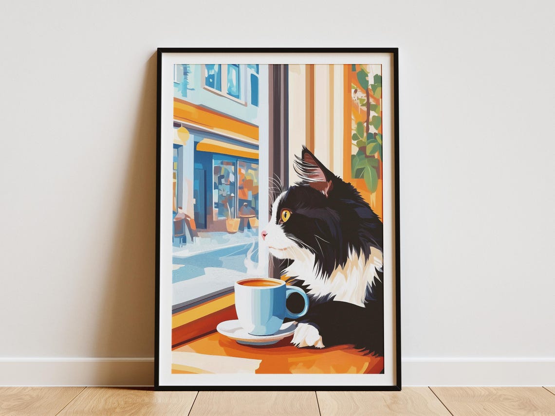 Ragdoll Cat Drinking Coffee Mug Poster Cute Lover Gift Cafe Wall Art Funny Print With Cup Artwork Home Decor