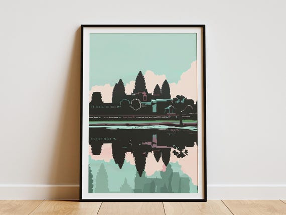 Angkor Wat Print Cambodia Temple Poster Southeast Asia Art Modern Travel Illustration Geometric Architecture Minimalist Home