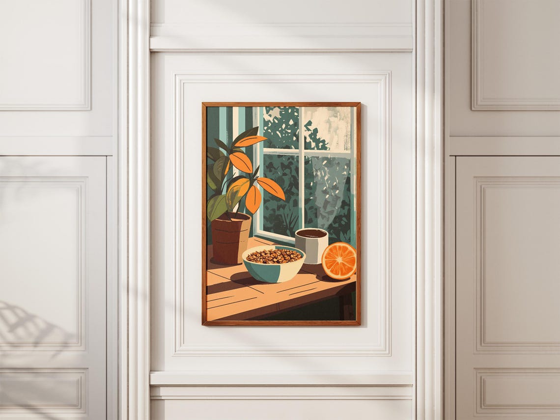 Sunny Window Breakfast Cereal Bowl Coffee Orange Slice Poster - Image 2