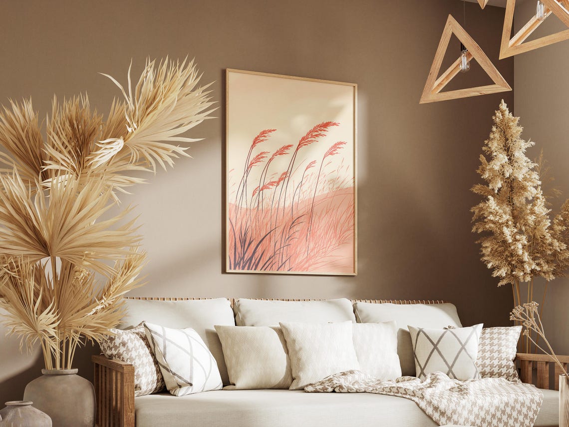 Pink Beach Grass on Sandy Dunes Minimalist Botanical Art Poster - Image 3