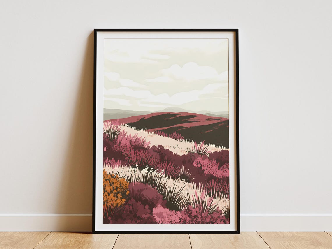Mauve Heather Moorland Hills Quiet Serene Calm Landscape Poster