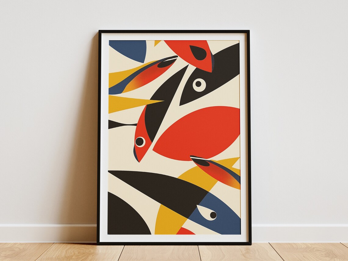 Abstract Fish Art Print Minimalist Wall Decor Wall Art Mid Century Modern Art Geometric Fish Poster
