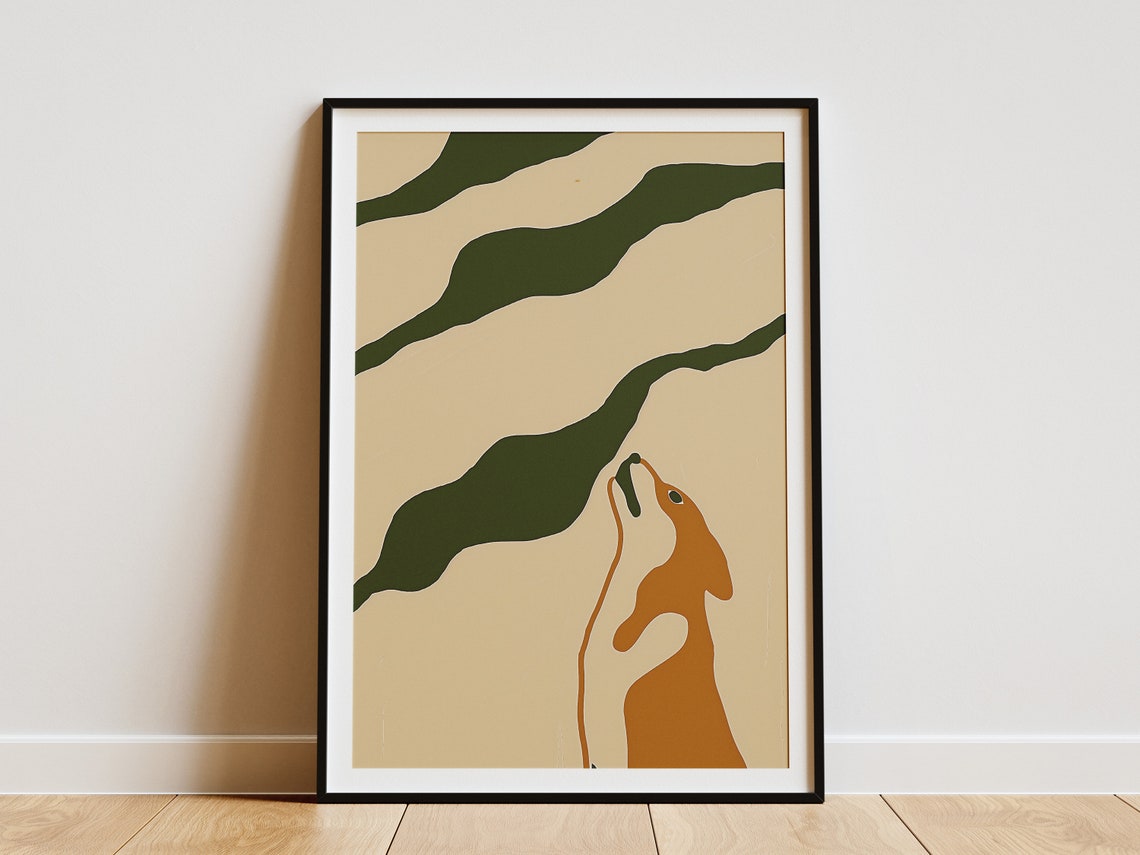 Minimalist Dog Howling Abstract Modern Bohemian Animal Art Print