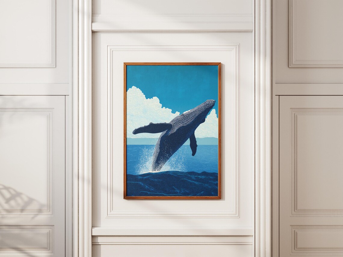 Humpback Whale Breaching Art Print Hawaiian Decor Ocean Coastal Wall Poster Nautical Home Lover Gift - Image 2