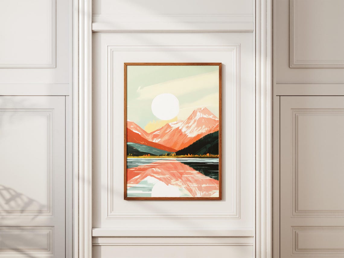 Sunrise Mountain Peak Mirrored In Calm Lake Minimalist Poster - Image 2