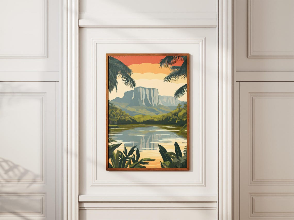 Gran Sabana Venezuela Tepui River Reflection Sunset Art Poster - Image 2