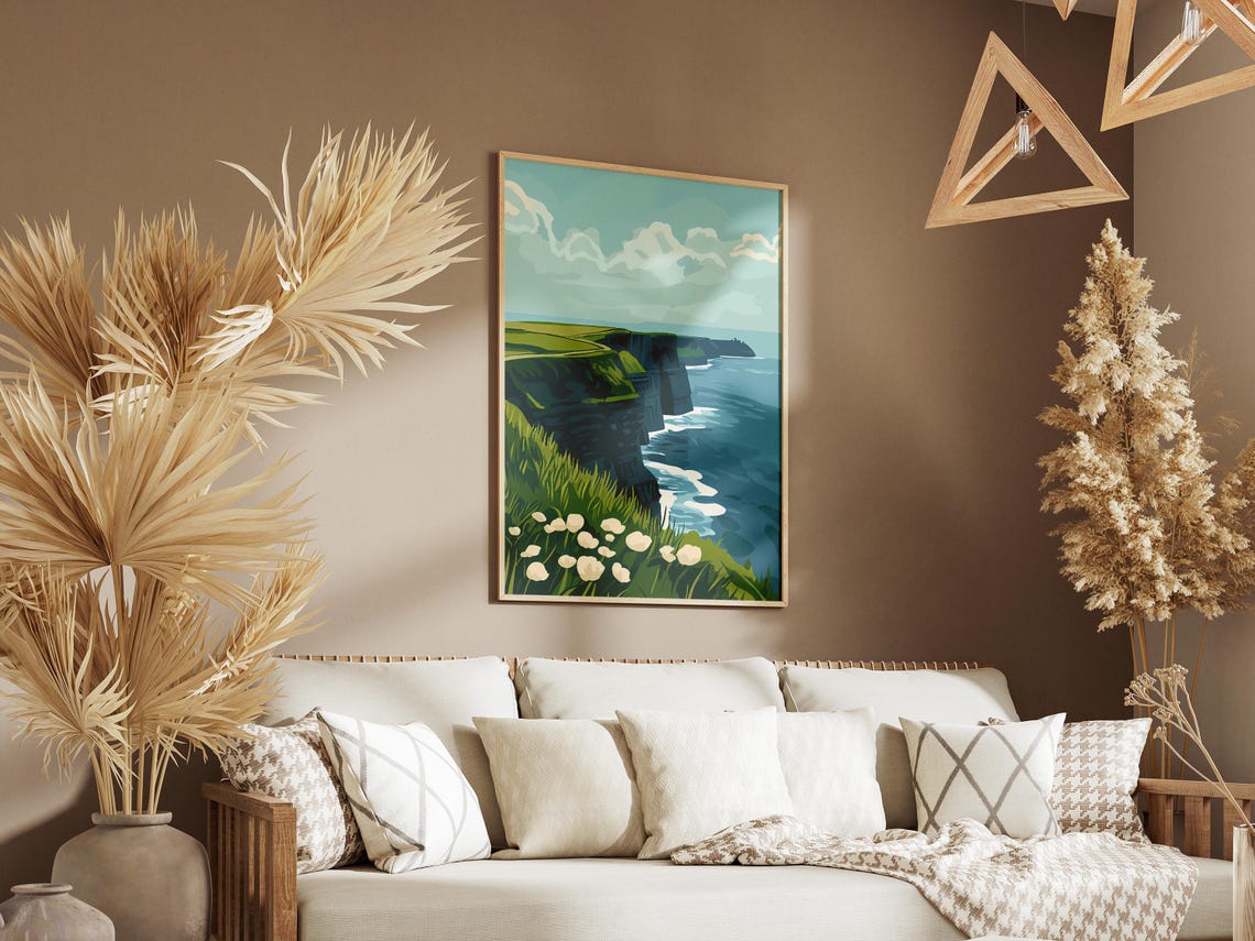 Cliffs of Moher Ireland Green Sea Cliffs Wildflowers View Poster - Image 3