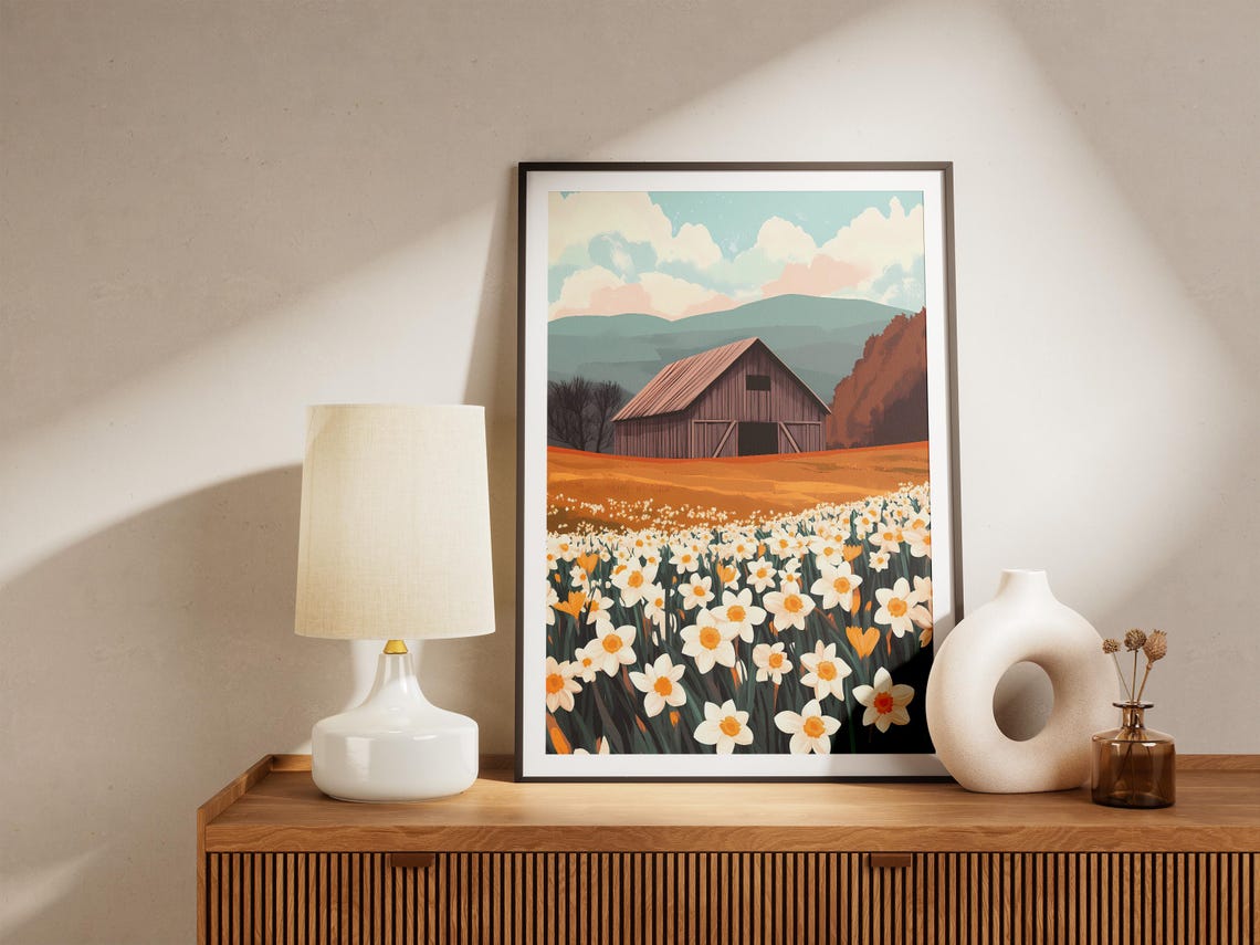 Rustic Red Barn With Daffodils Spring Farmhouse Landscape Poster - Image 5