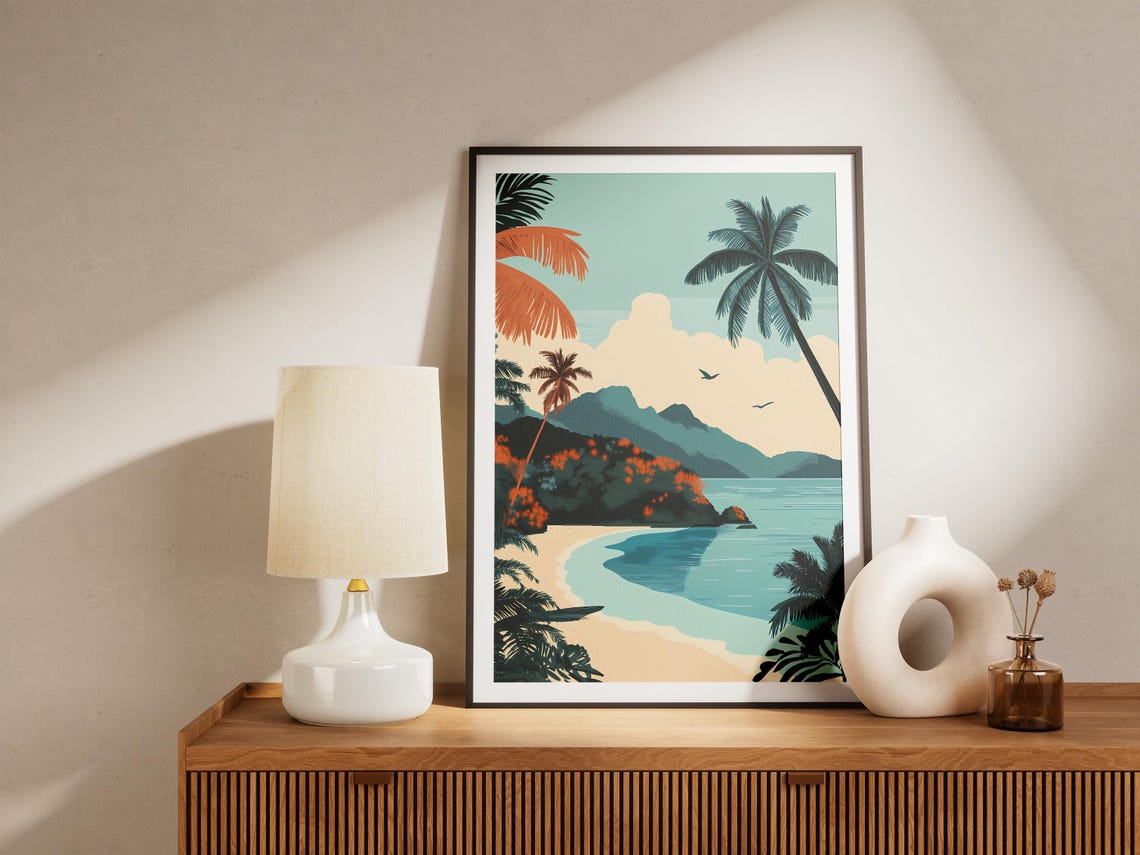 Raja Ampat Islands Tropical Beach with Palm Trees Travel Poster - Image 5