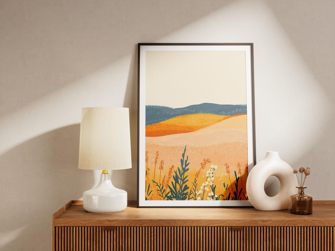 Warm Autumn Hills With Wildflowers Abstract Landscape Poster - Image 4
