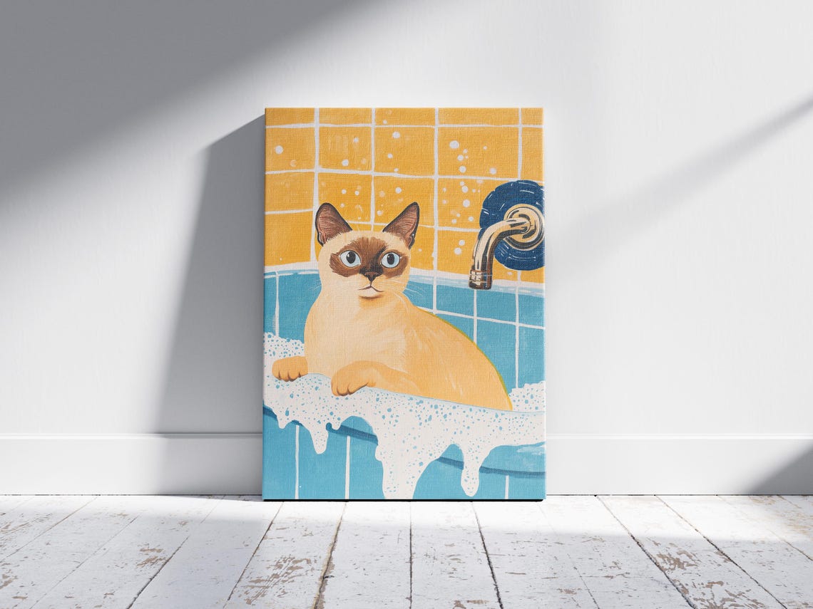Siamese Cat in Bubbles Bathtub Funny Bathroom Decor Art Poster - Image 2