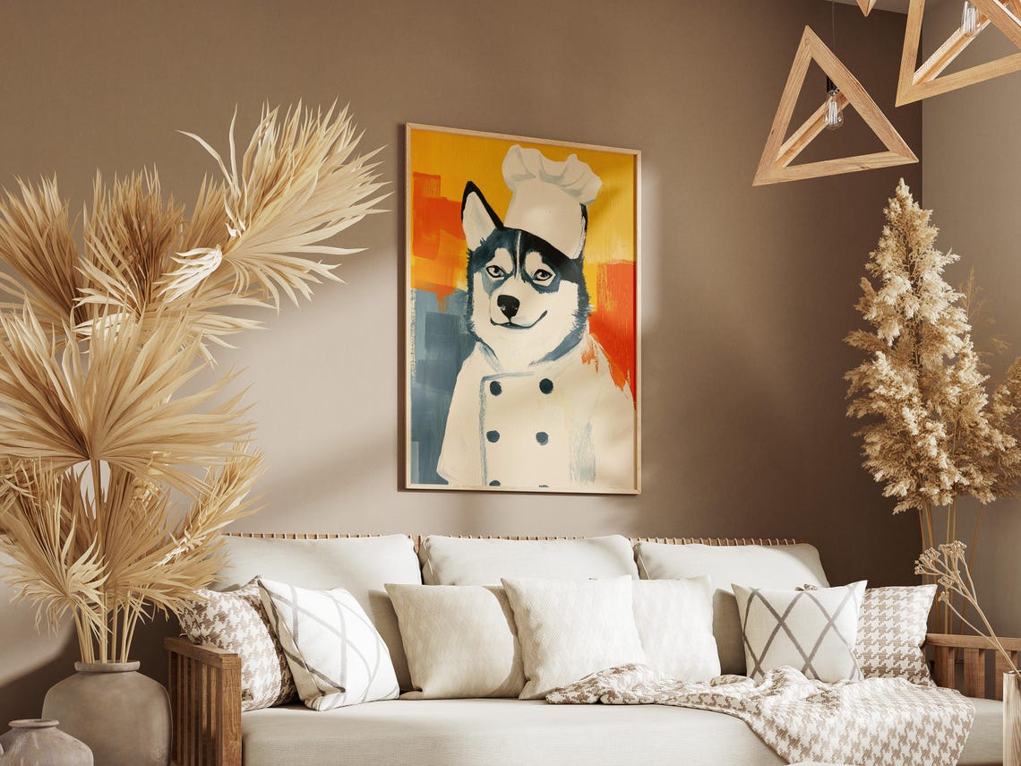 Husky Chef Art Print Kitchen Wall Decor Dog Funny Animal Hat Cooking Poster Restaurant Lover Gift - Image 3