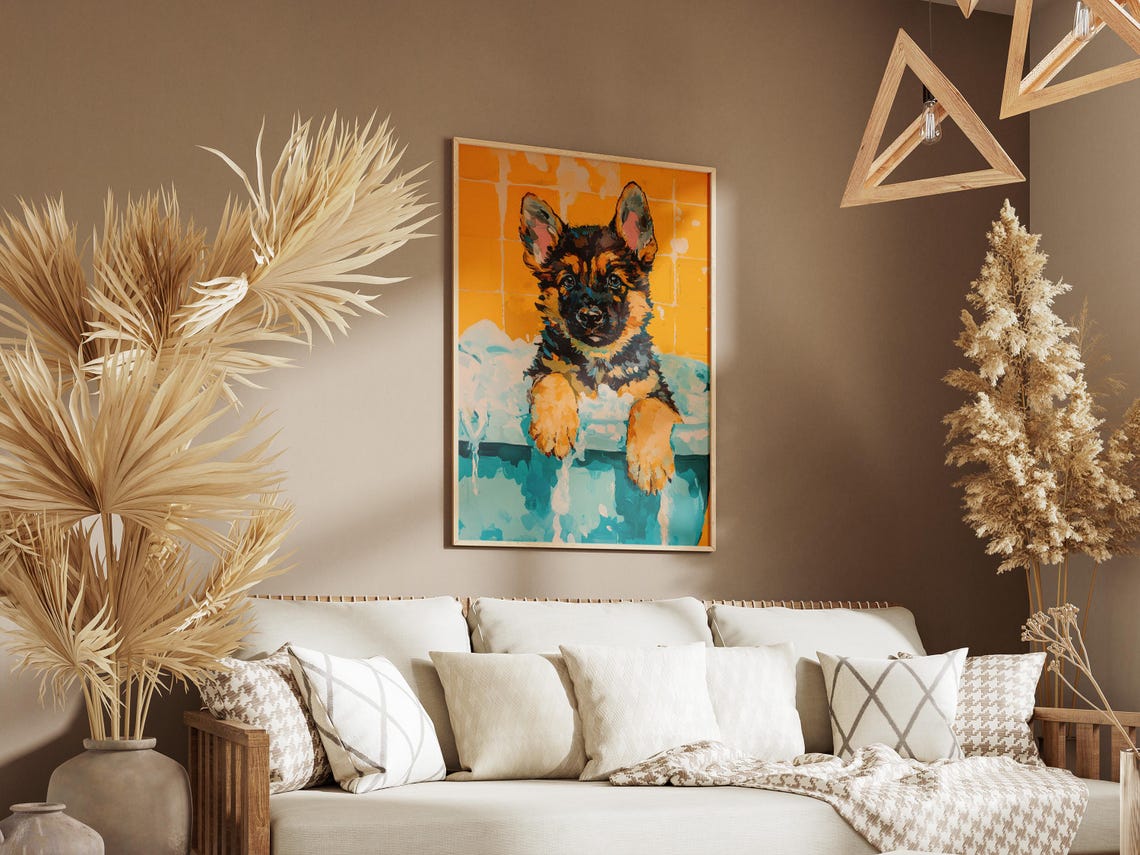 German Shepherd Puppy Bubble Bath Colorful Pop Art Dog Poster - Image 3