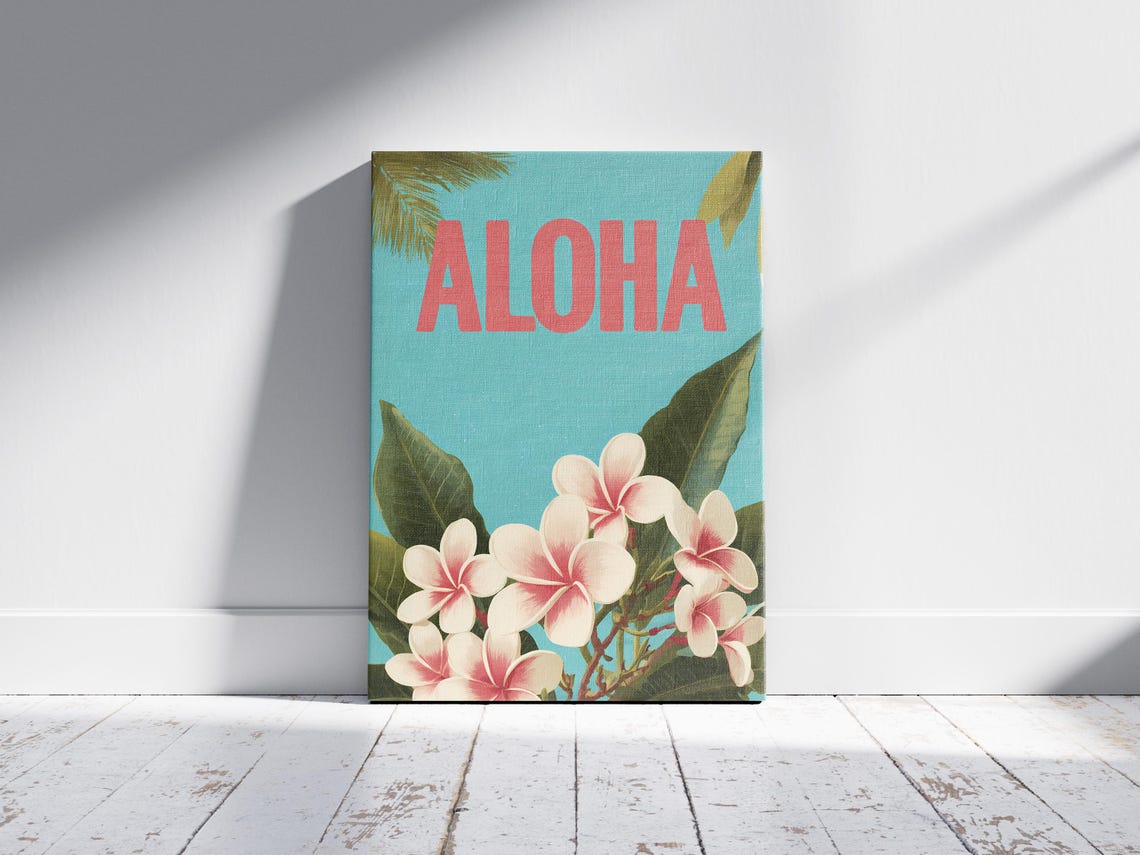Aloha Plumeria Flower Typography Turquoise Tropical Island Poster - Image 2