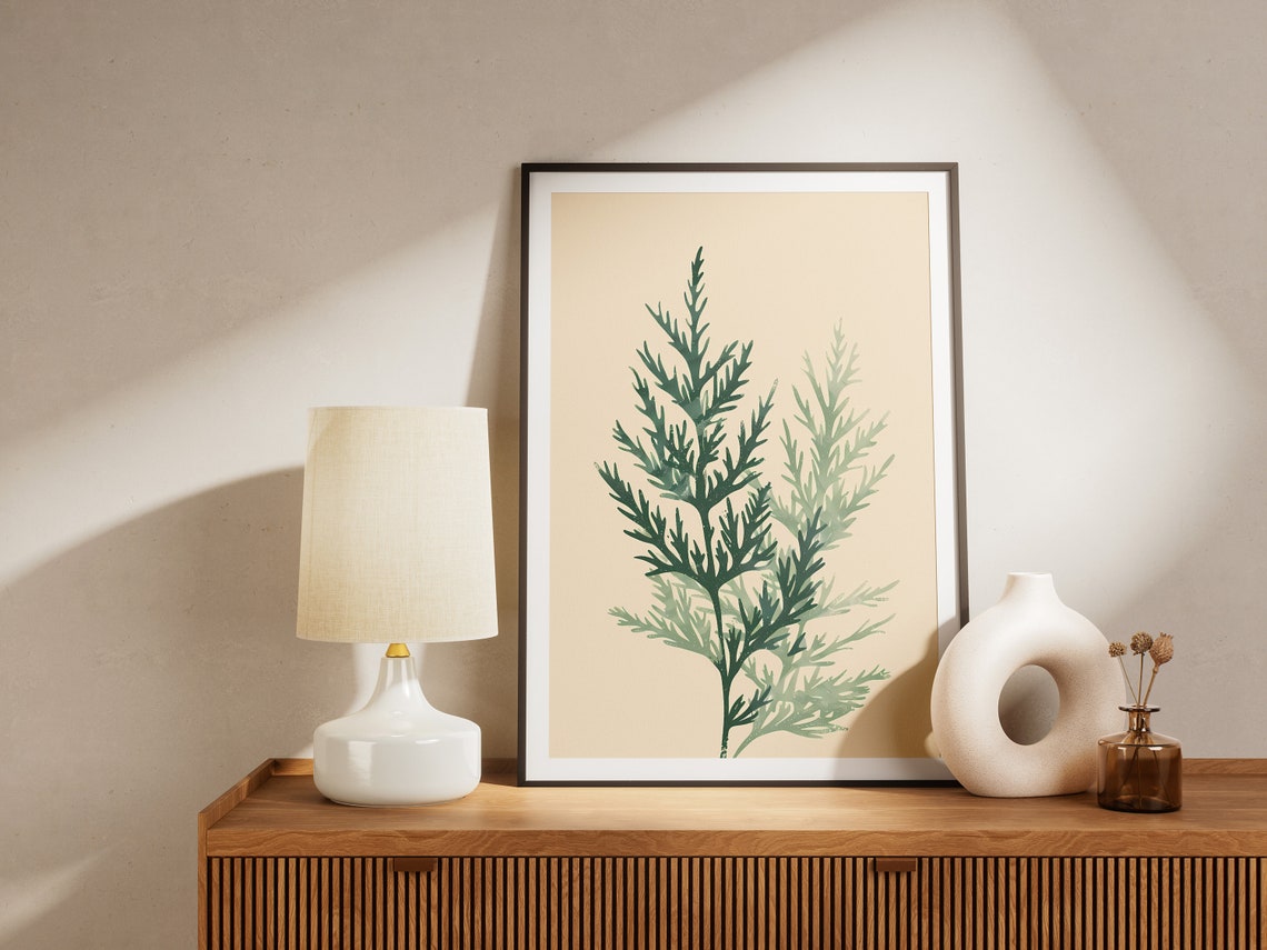 Layered Evergreen Branch Watercolor Green Cream Botanical Poster - Image 2