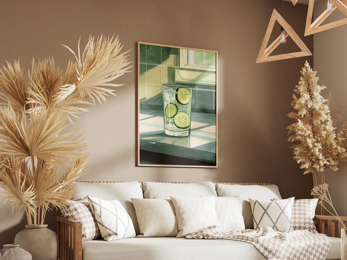 Cucumber Water Glass Fresh Slices Tiled Kitchen Still Life Poster - Image 3