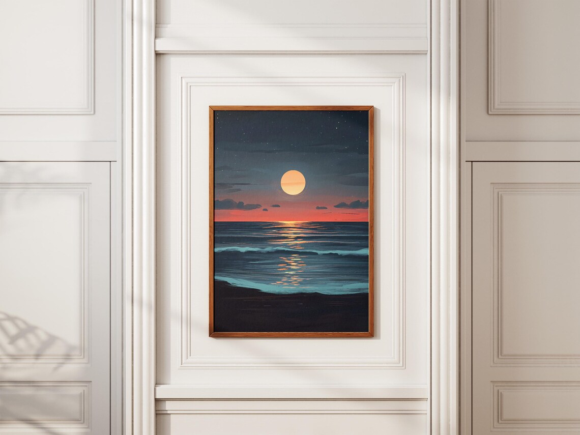 Ocean Moon Poster, Modern Minimalist Coastal Decor - Image 2