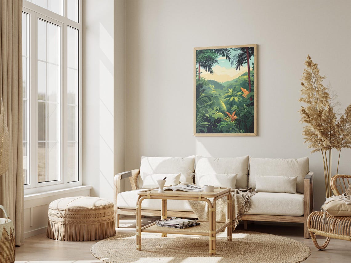 Lush Tropical Rainforest with Palm Trees Illustration Art Poster - Image 4