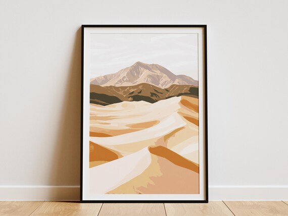 Desert Sand Dunes And Distant Mountain Peak Minimalist Poster