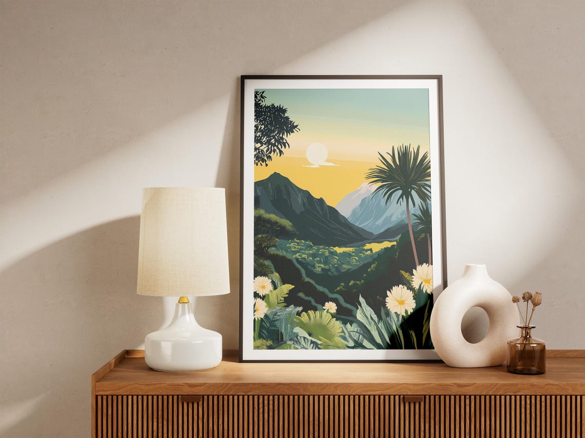 Yellow Sunset Mountain Landscape Posternature Art Printtropical Plantsfloral Illustrationboho Decormodern Wall Arthome Decoroffice - Image 5