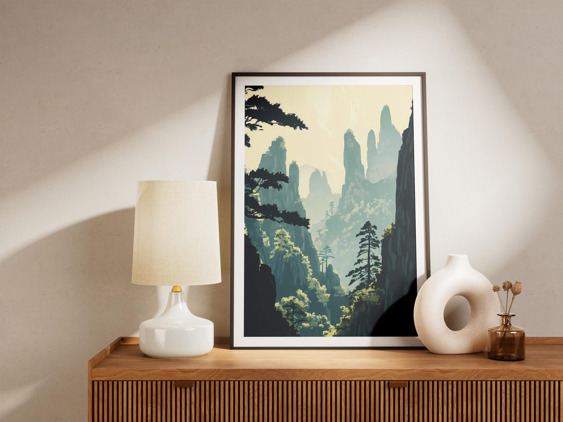 Wulingyuan China Misty Green Karst Mountains Travel Scene Poster - Image 5
