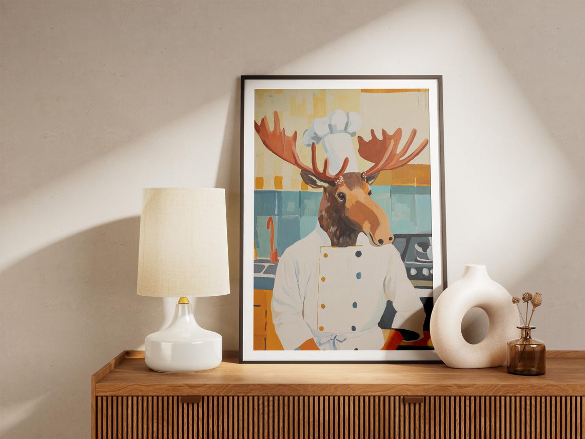 Moose Chef Art Print Kitchen Wall Funny Animal Whimsical Decor Quirky Poster - Image 4