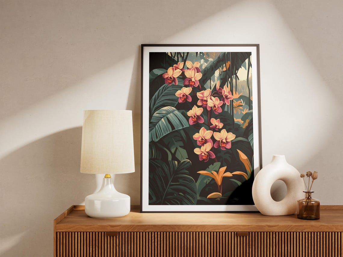 Pink Orchid Blossoms on a Tropical Rainforest Tree Botanical Poster - Image 5