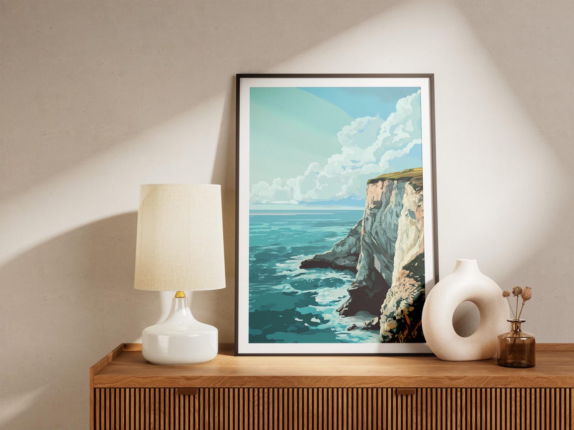 White Limestone Cliffs Towering Above a Bright Turquoise Sea Poster - Image 5