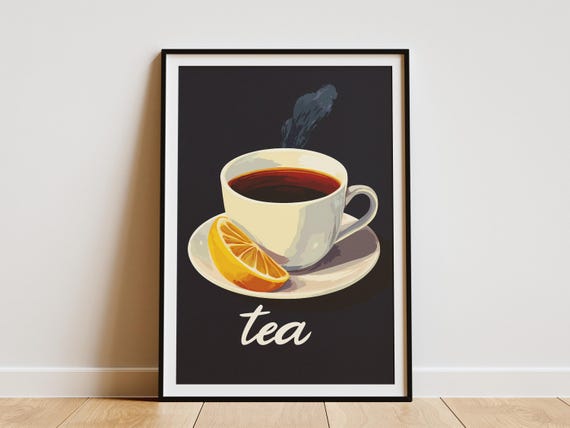 Tea Poster Lemon Tea Print Hot Tea Illustration Cup Of Tea Art Flatlay Tea Poster Minimalist Tea Print Modern Tea Poster Kitchen Decor Boho
