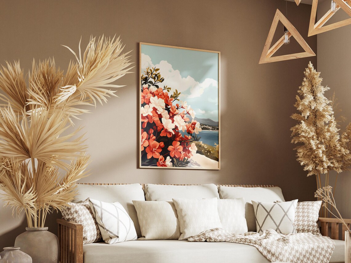 Coastal Azaleas Overlooking the Sea Floral Botanical Art Poster - Image 3