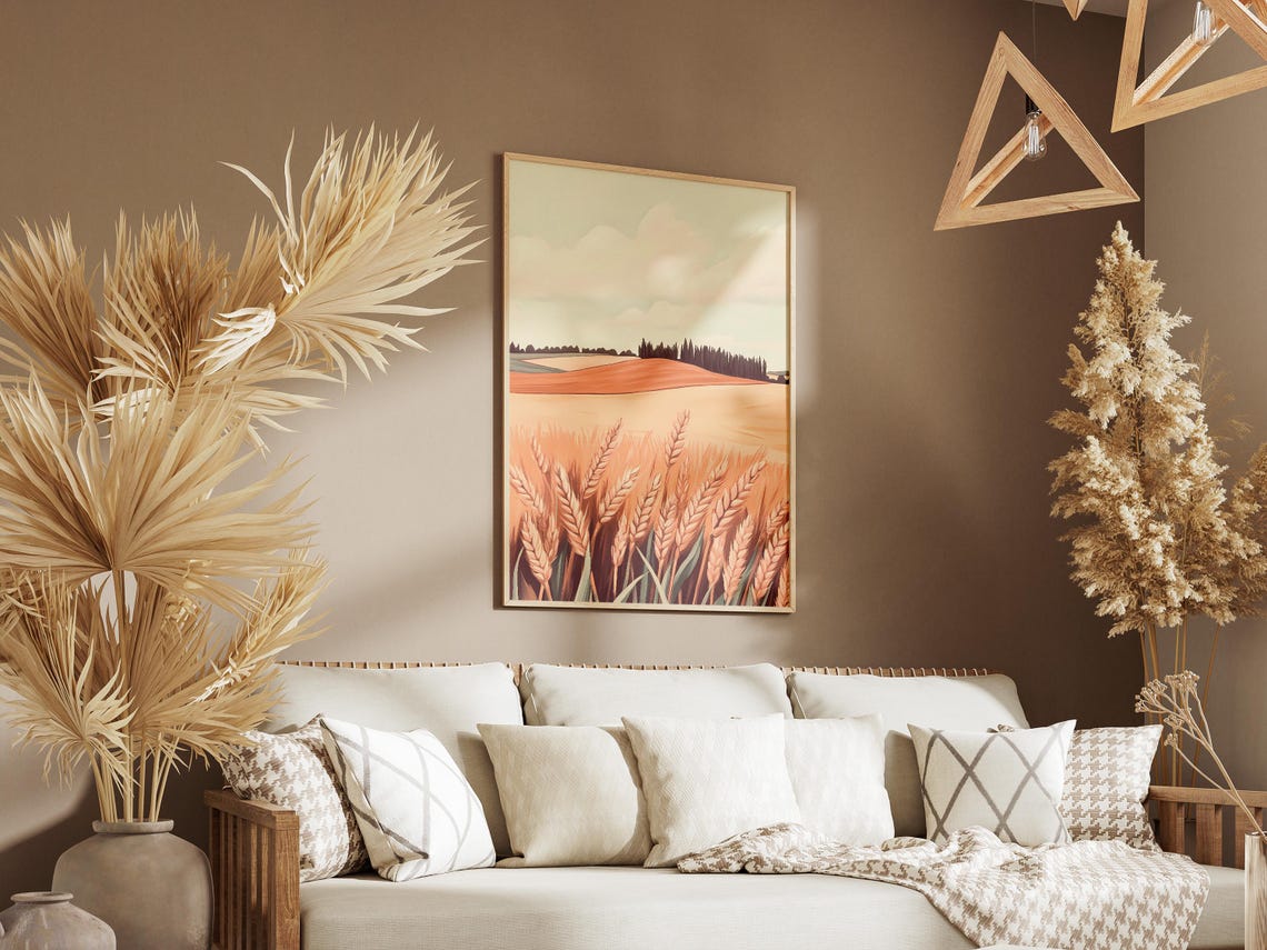 Golden Wheat Field at Harvest with Warm Orange Horizon Poster - Image 3