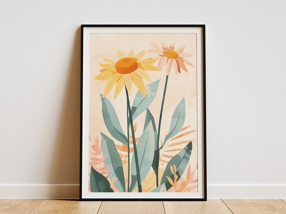 Sunny Cheerful Yellow Daisies with Soft Green Foliage Art Poster
