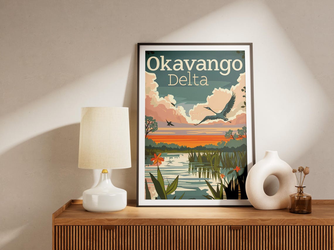 Okavango Delta Botswana Sunset Wetland Vintage Travel Poster - Image 2