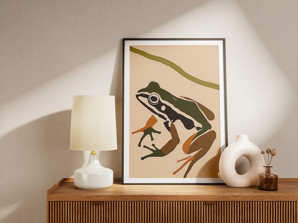 Minimalist Green Frog Abstract Nature Bohemian Modern Art Print - Image 2