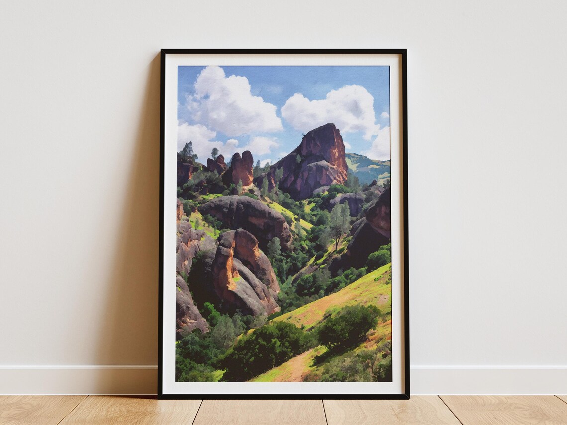 Pinnacles National Park Watercolor Rock Spires Scenic Poster