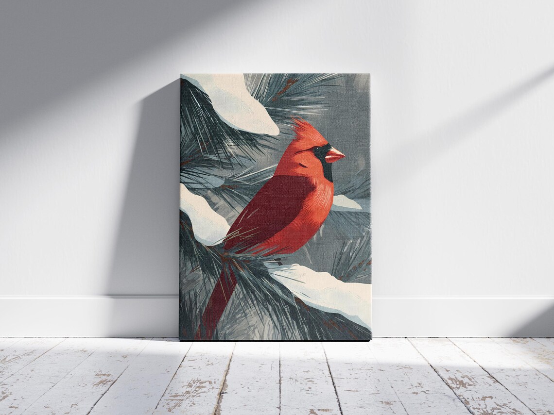 Red Cardinal Winter Pine Snow Bird Elegant Nature Art Poster - Image 2