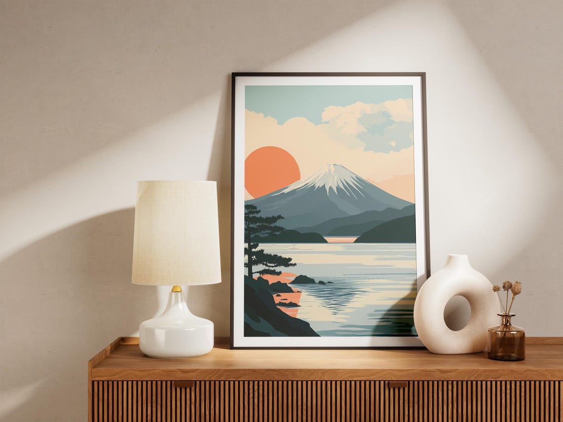 Mount Fuji Japan Sunrise Coral Sun Pine Lake Reflection Poster - Image 5