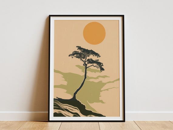 Minimalist Tree Poster Art Print Abstract Landscape Wall Decor Boho Art Mid Century Modern Home Decor