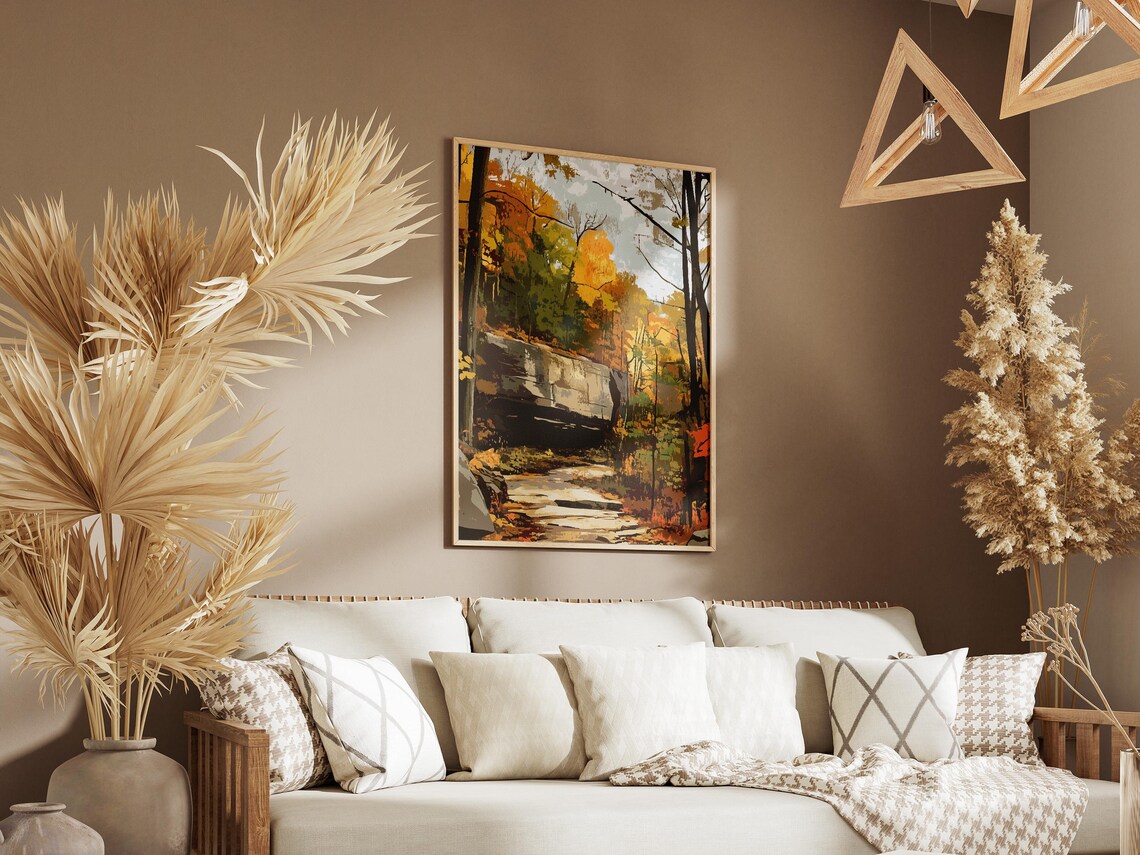 Autumn Forest Trail Fall Foliage Vintage Style Woodland Art Poster - Image 3